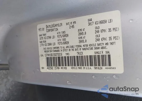 2005 Dodge Ram 1500 Slt/Laramie из США, поврежденный, VIN 1D7HA18D15S272216